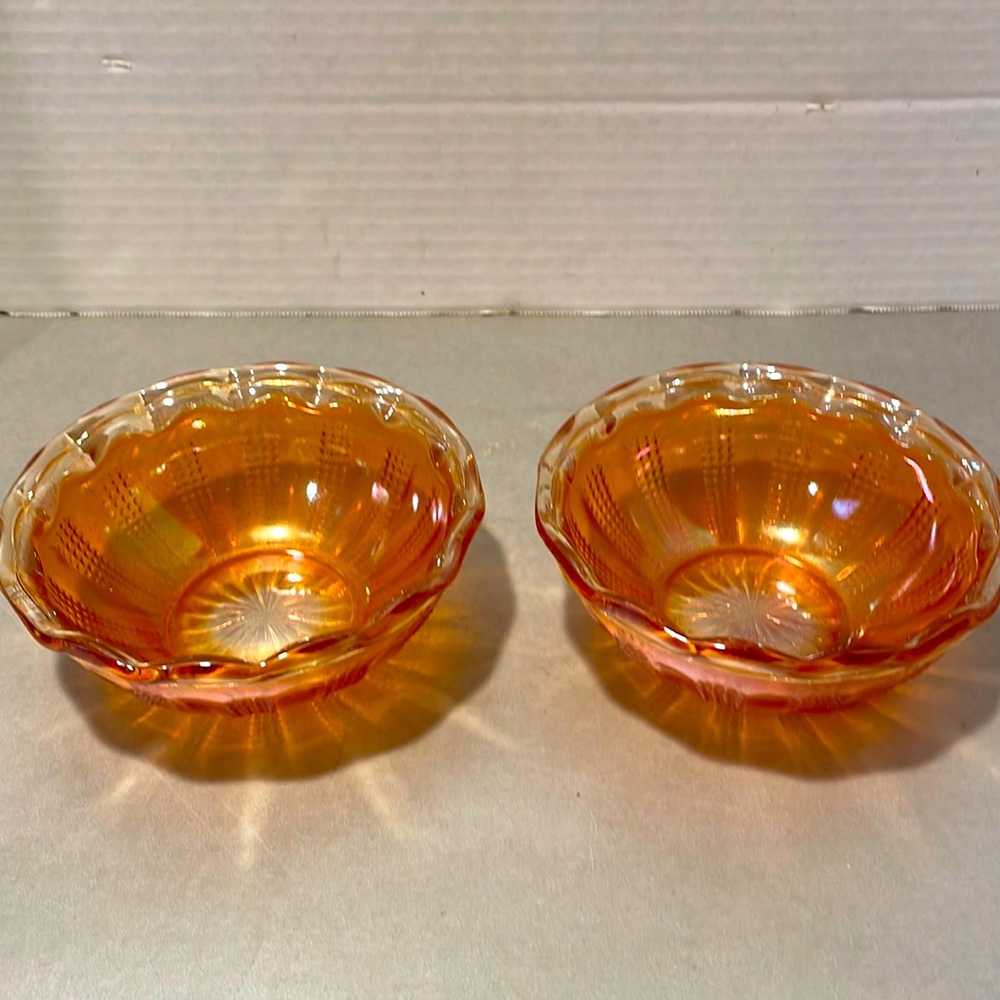 Vintage Marigold Carnival glass dessert bowls